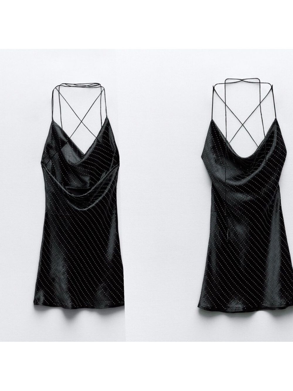 Zara Black satin effect crystal rhinestone jewelled cowl neck mini slip dress